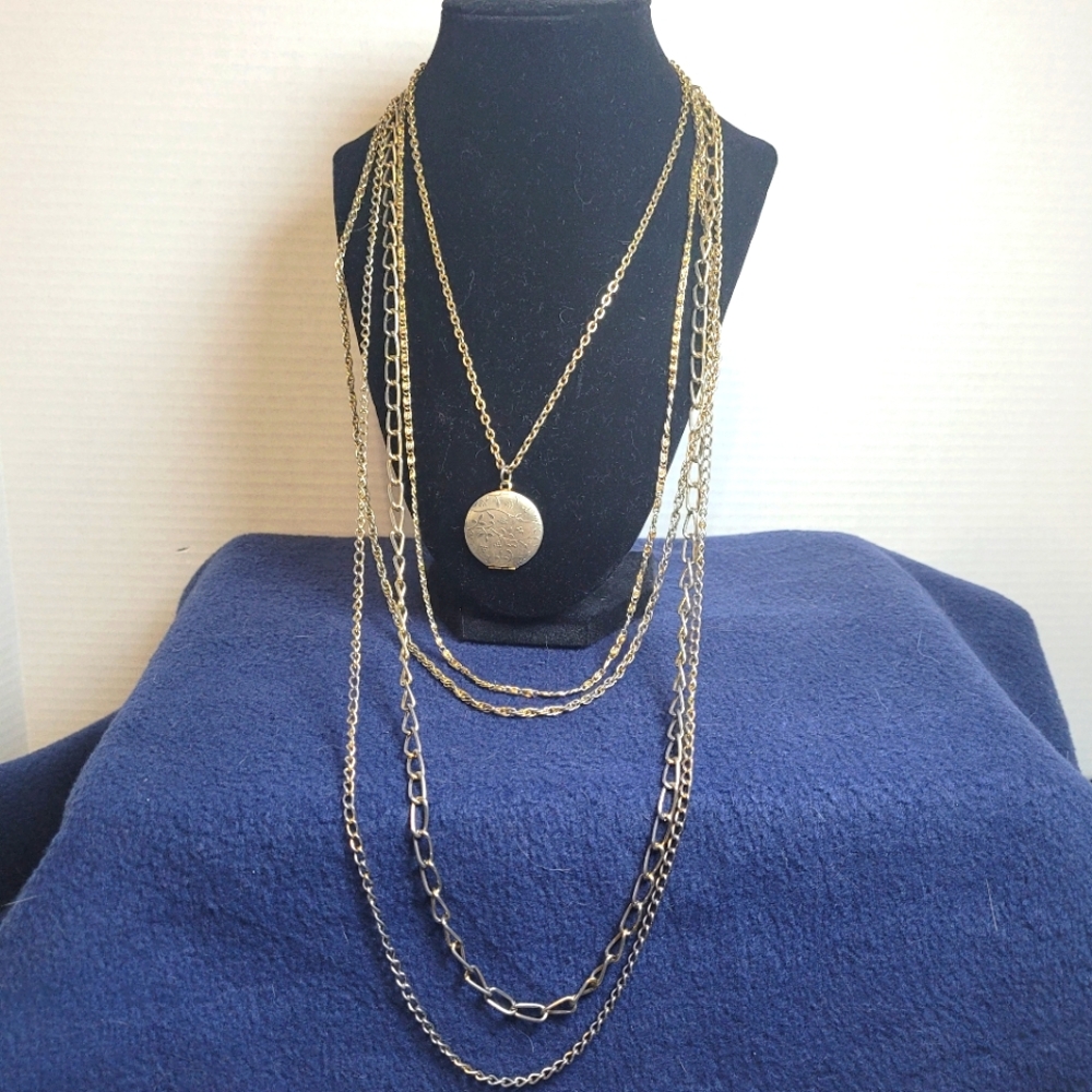 Vintage Citation 5 Strand Multi Chain Gold Tone Necklace With Locket